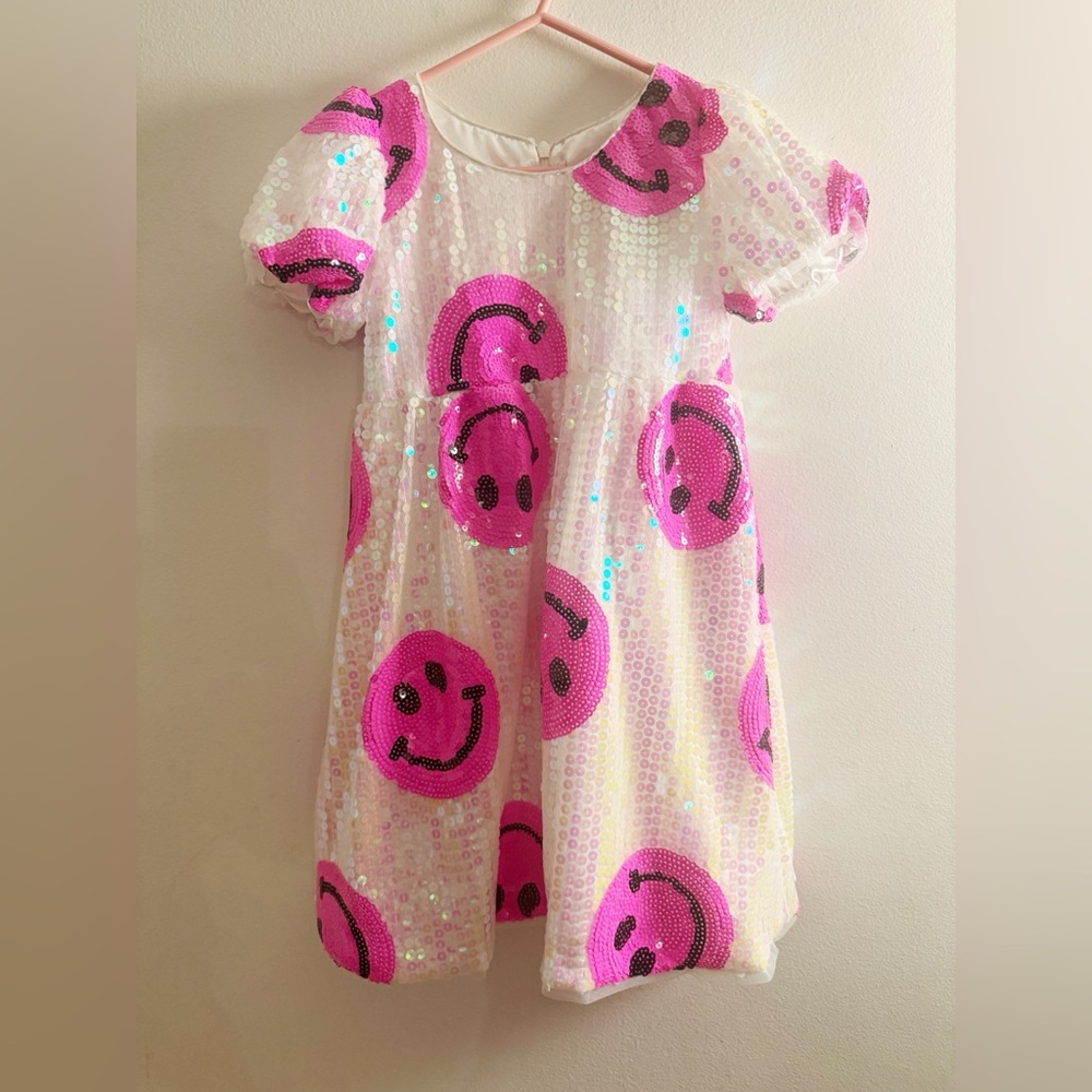 Lola + The Boys Pink Sequin Smiley Dress